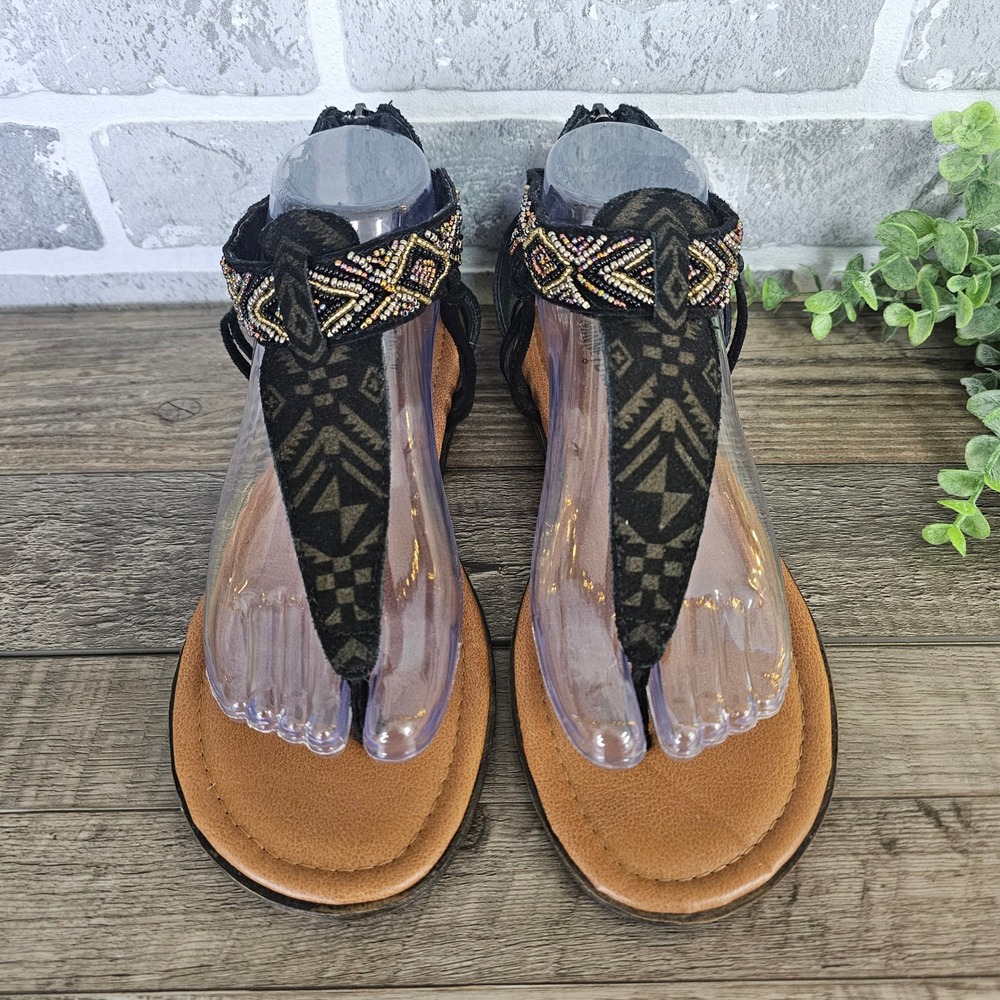 Minnetonka Women Black Suede Beaded Gladiator Sandals 71319 BLM 8 Festival Boho - Picture 4 of 10